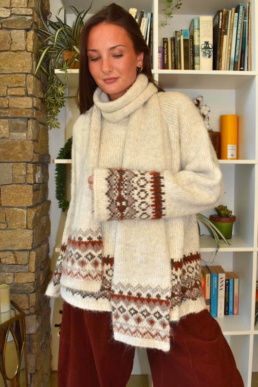 Moorland Fair Isle Scarf Oatmeal
